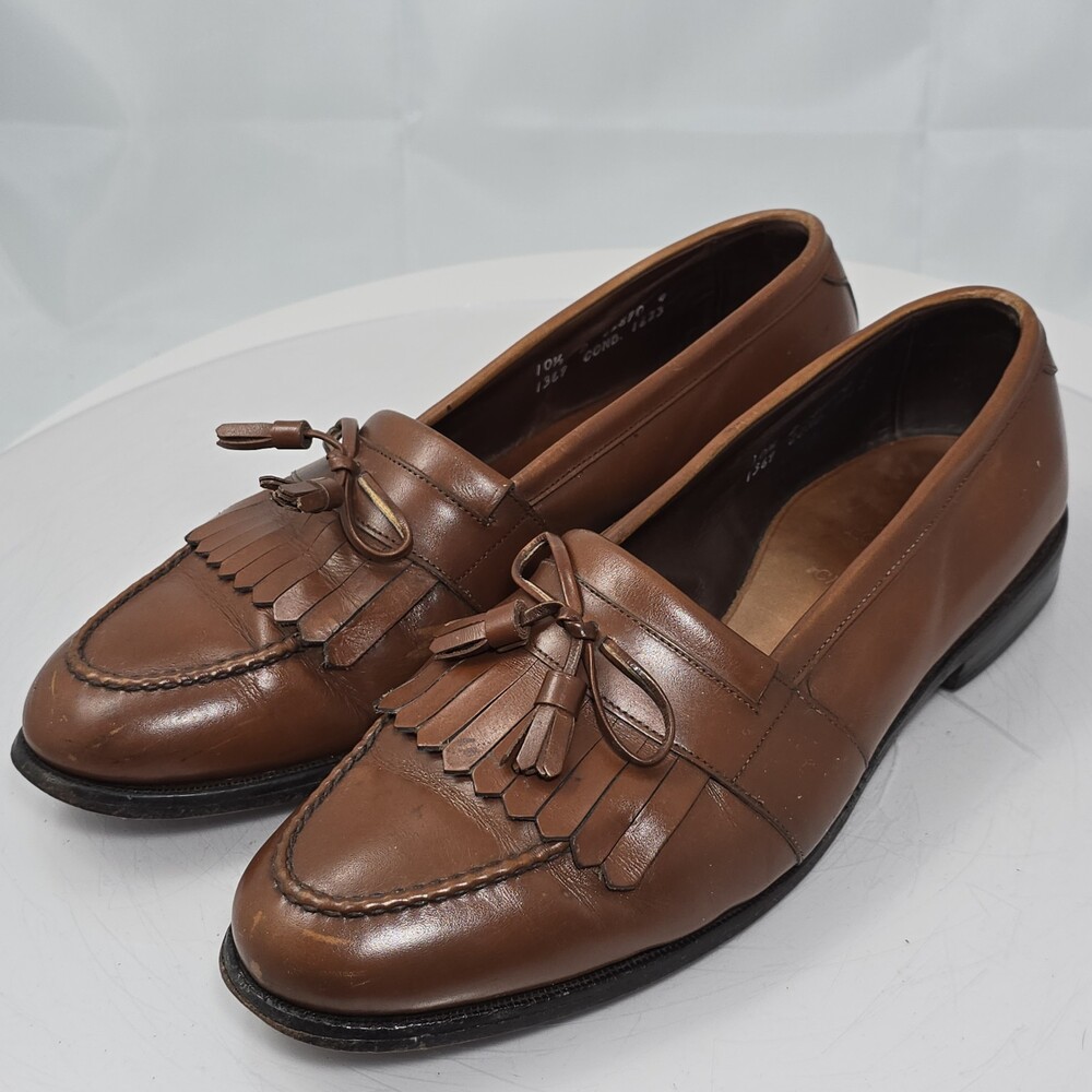 Allen Edmonds Chelsea Men 10.5 Brown Leather Slip-On Kiltie Tassel Loafers Shoes